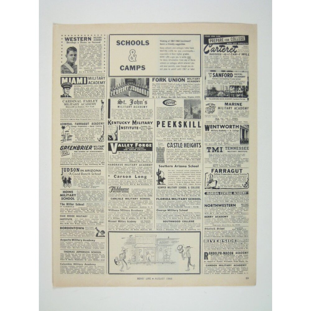 Vintage 1965 Print Ad from  Boys Life Magazine Schools Camps Ad Page